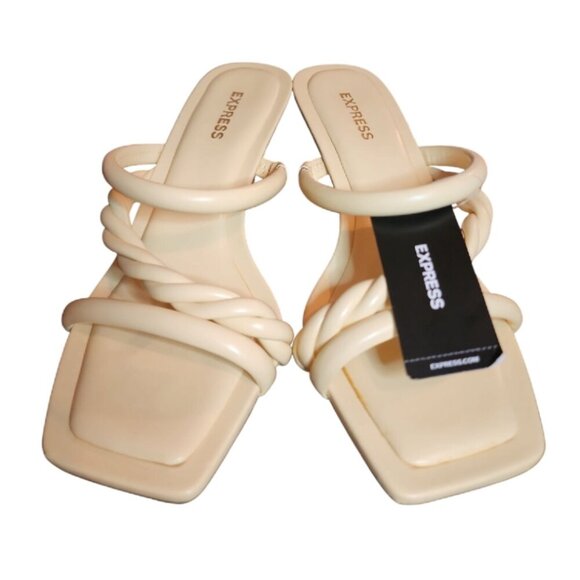 NWT Express Butter Yellow Kitten Heels Twisted Strap Square Toes Sandals Size 6 - Picture 2 of 9